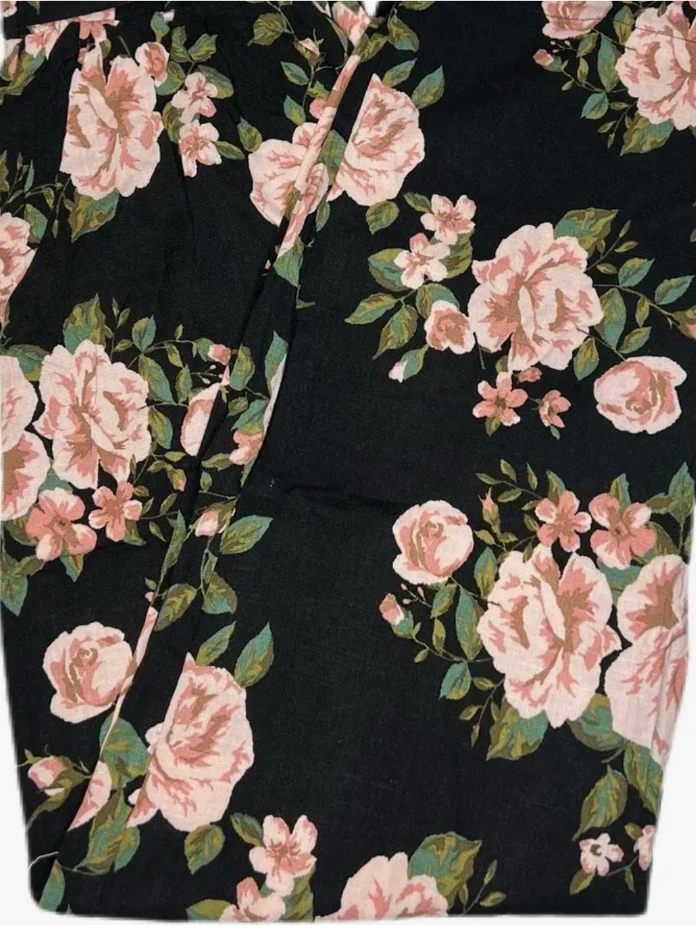 LuLaRoe Black Floral Wide Leg Pants — Pink & Green Roses